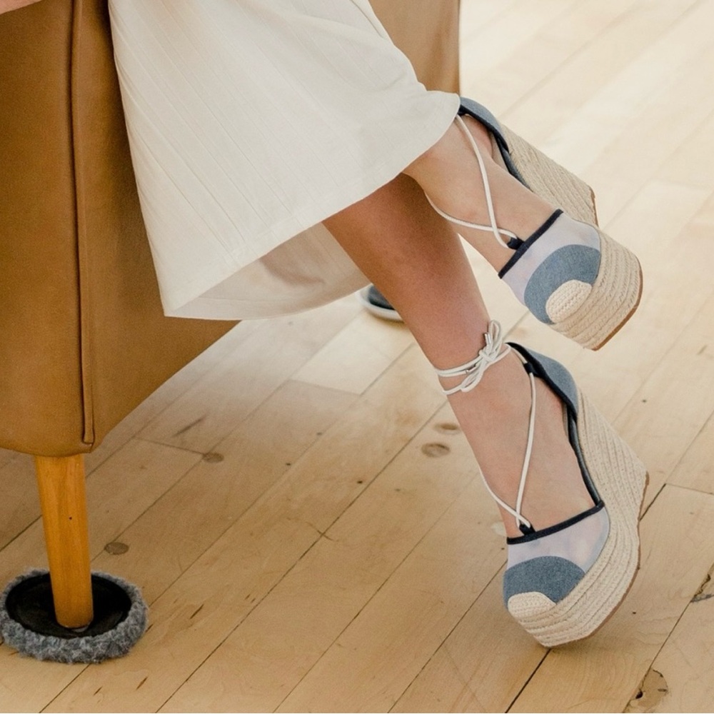 Stylish Blue Espadrille Wedge Sandals